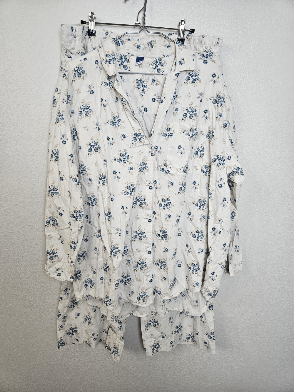 Women's Blue Floral Cotton Pajama Set Size XL